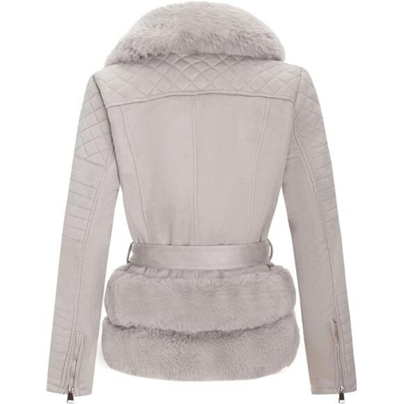 Women's Faux Suede Leather Moto Jacket – Sherpa-Lined Biker Coat - Picture 2 of 7